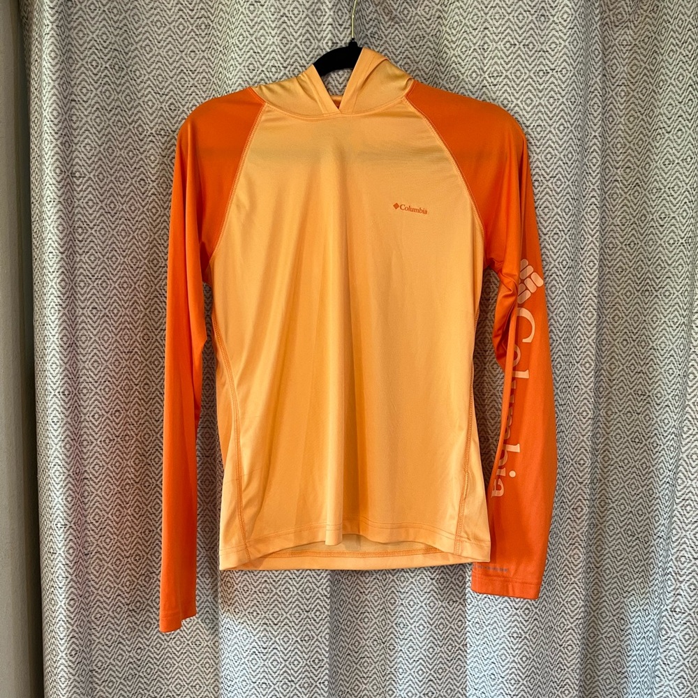 Columbia Omni Shade Hoodie Womens Small Orange Cream Activewear Hike Run Bike